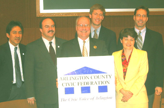 County Board photo with President Patrick Smaldore congratulating the ACCF on its 90th Anniversary.
